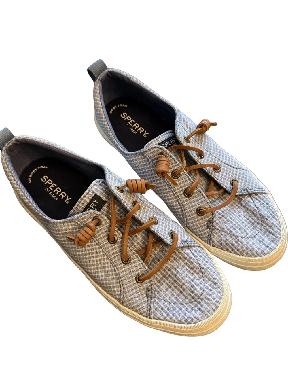 Sperry Light Blue Plaid Slip On Sneakers - Picture 1 of 11